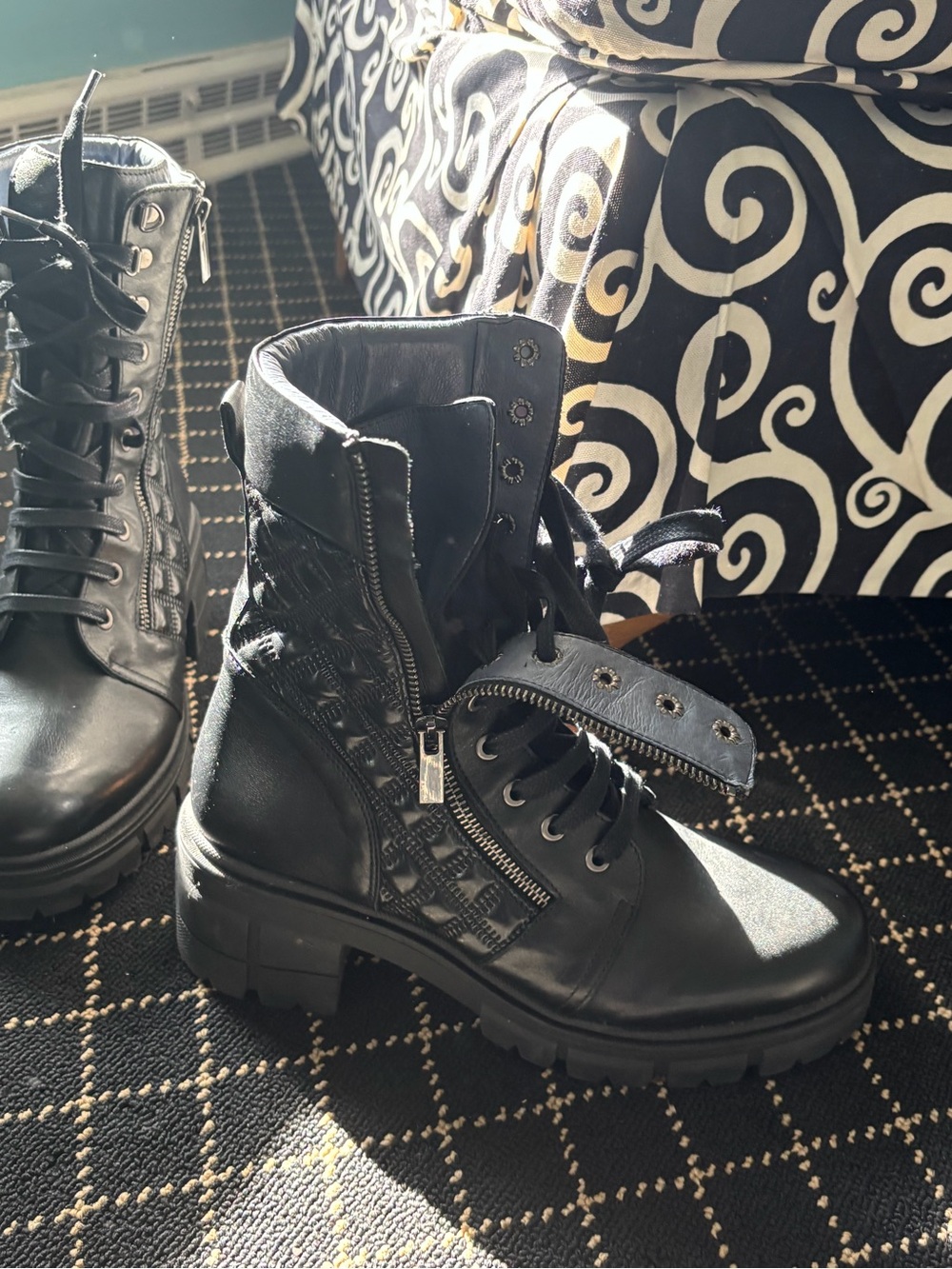 Unity in Diversity Black Quilted Lace-Up Combat Boots